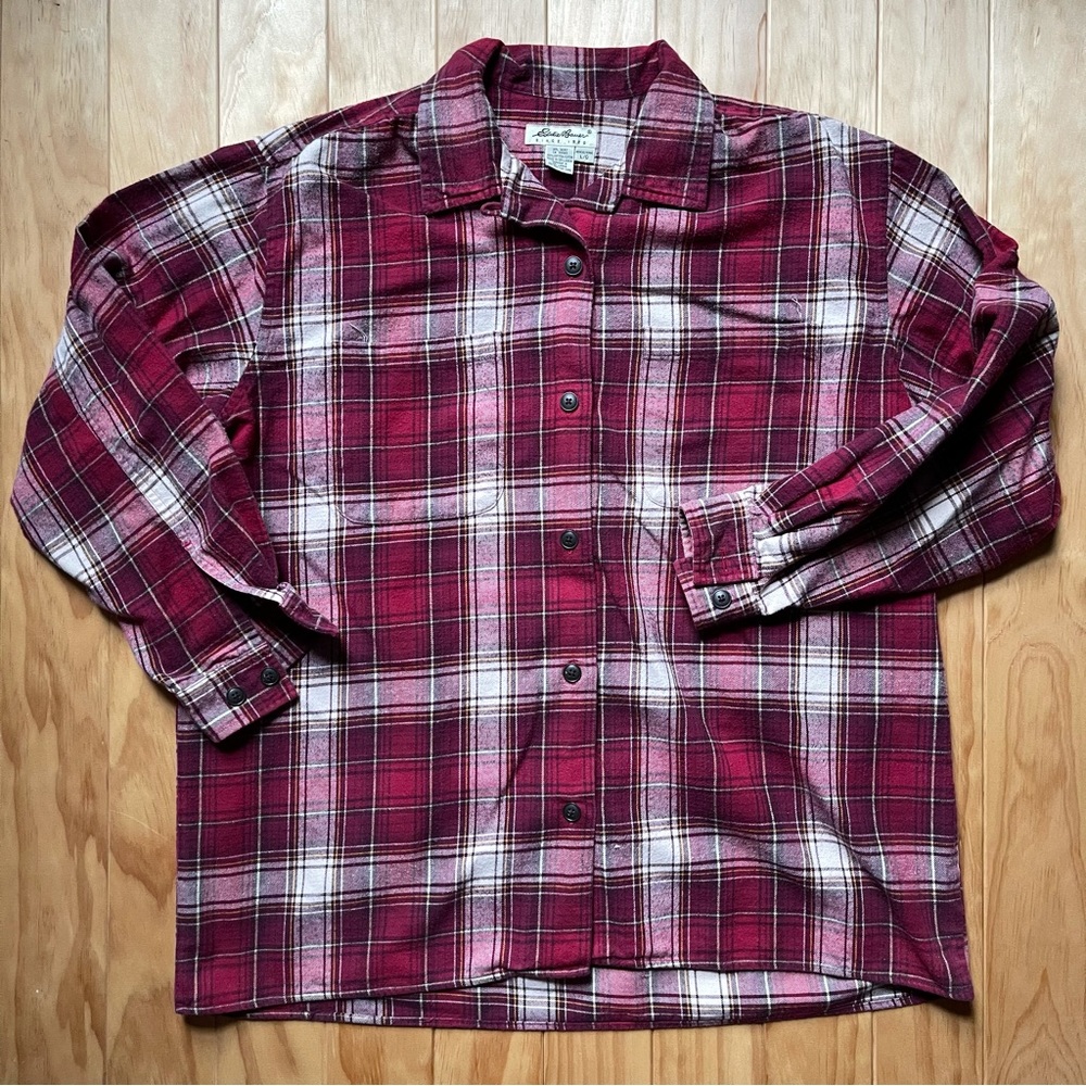 Eddie Bauer Vintage size L Button Down Shirt Long Sleeve Plaid Flannel Cotton